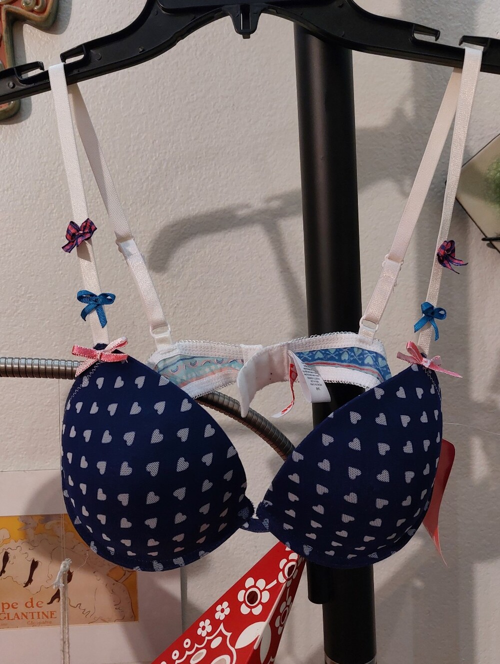 Super Adorable Blue Heart Patterned Bra